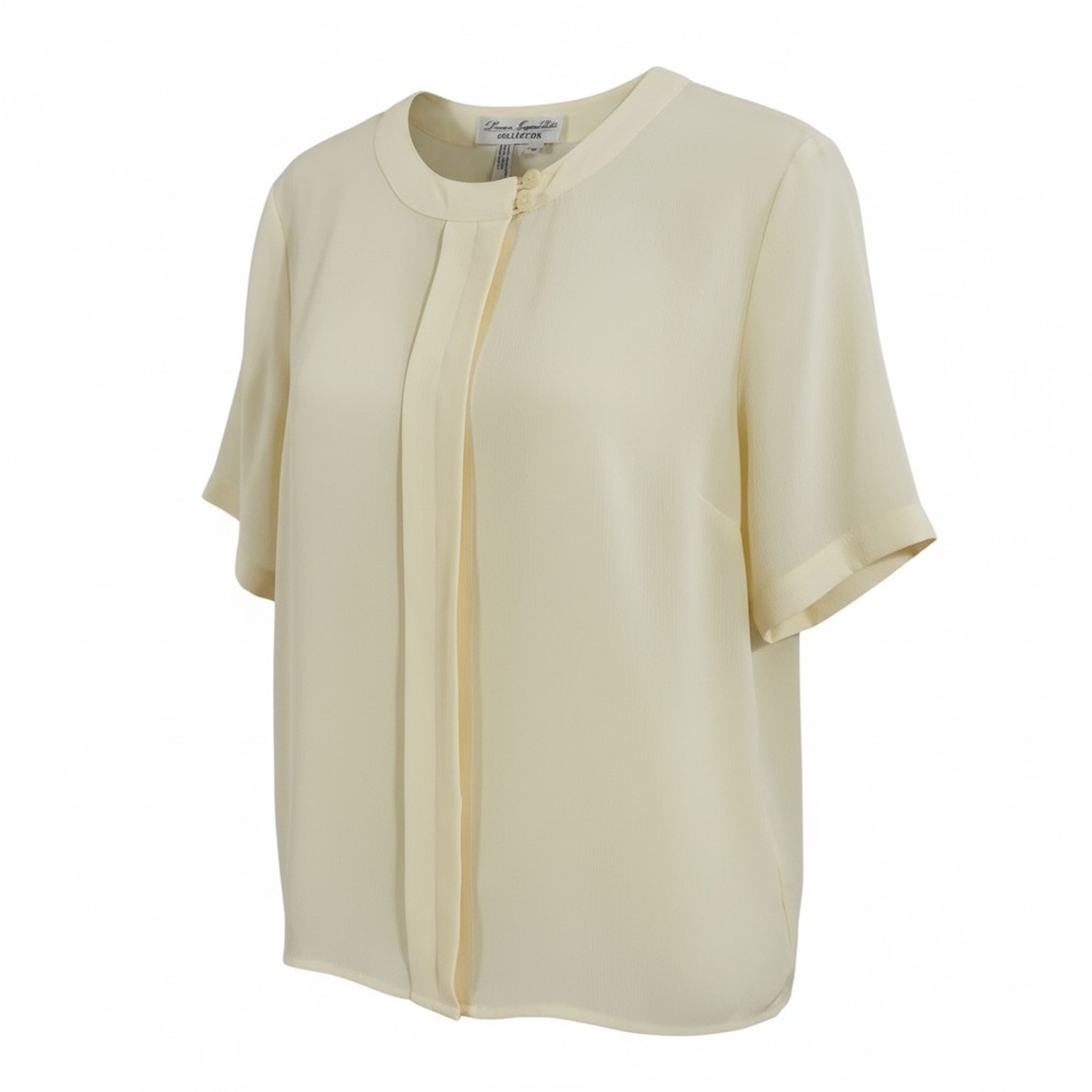 Vtg Laura & Jayne Career Blouse SZ 14P Cream Chiffon Semi Sheer Pleated Front